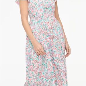 J. Crew Floral Ruffle Sleeve Dress - Pink and Green
